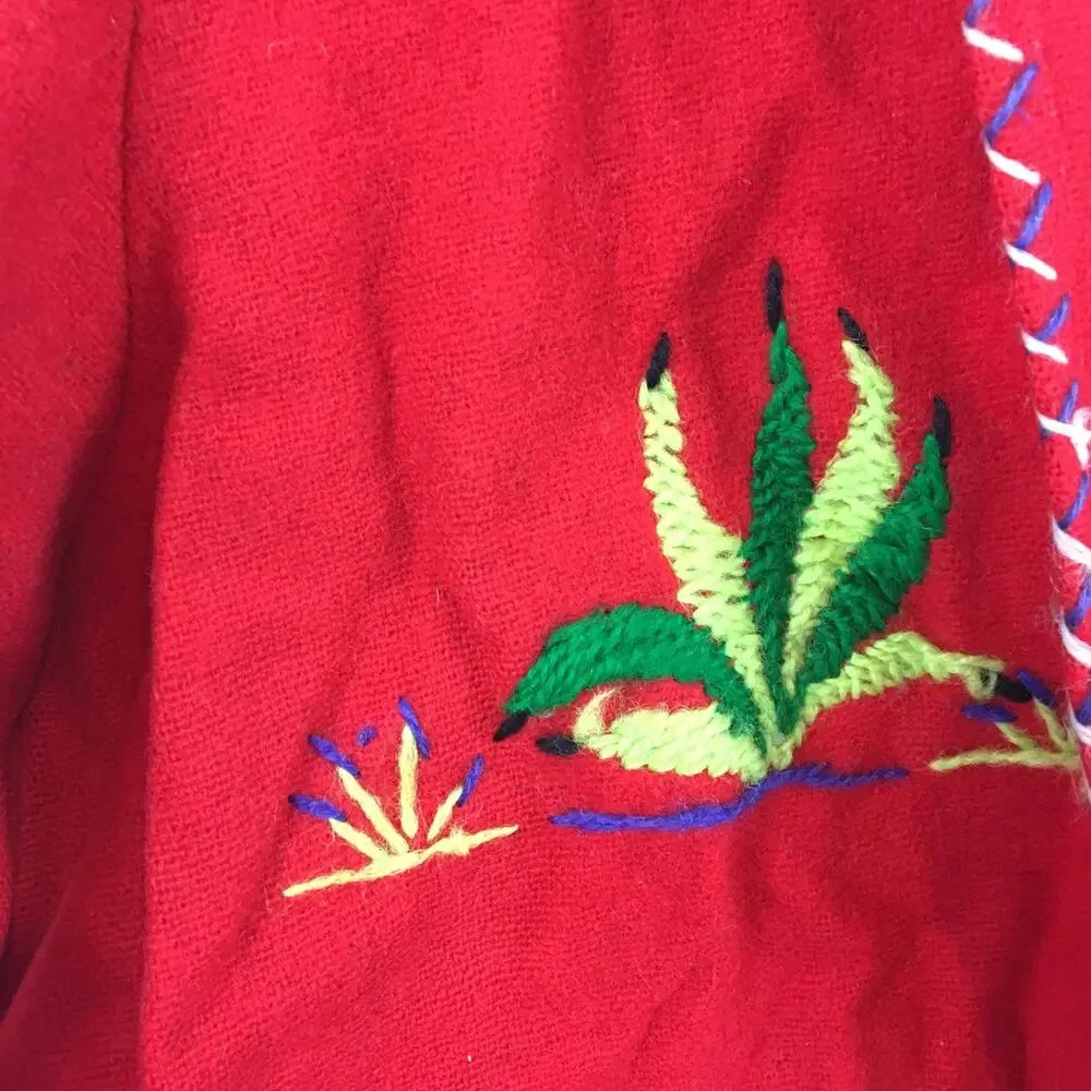 Embroidered Red Wool Jacket Vintage Made in Mexico Agave Horseshoe Sanchez